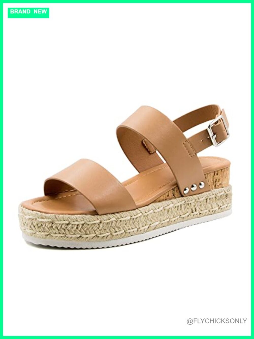 Wedge Sandals with Ankle Strap Buckle Studded Espadrille Platform